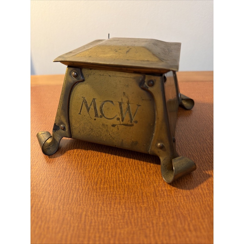 Antique Brass Inkwell Arts & Crafts Era‎ 1905 Soft Patina